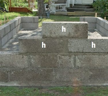 Sockel i orangeri byggs upp stegvis I gaveln motsatt dörren i orangeri byggs upp sockeln stegvis